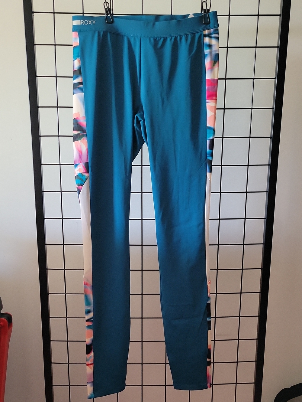 Roxy Teal Girls' Leggings with Floral Side Panels